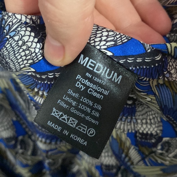 Thomas Wylde silk blue hummingbird print goose down puffer jacket size M - Picture 10 of 16